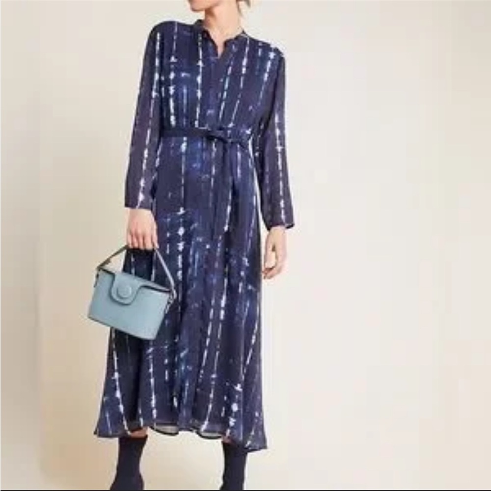 Cloth & Stone Bita Tie-Dyed Shirtdress xs button front lined soft navy anthro